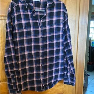 Sonoma Women's Plaid Button Down Shirt - Navy and Pink